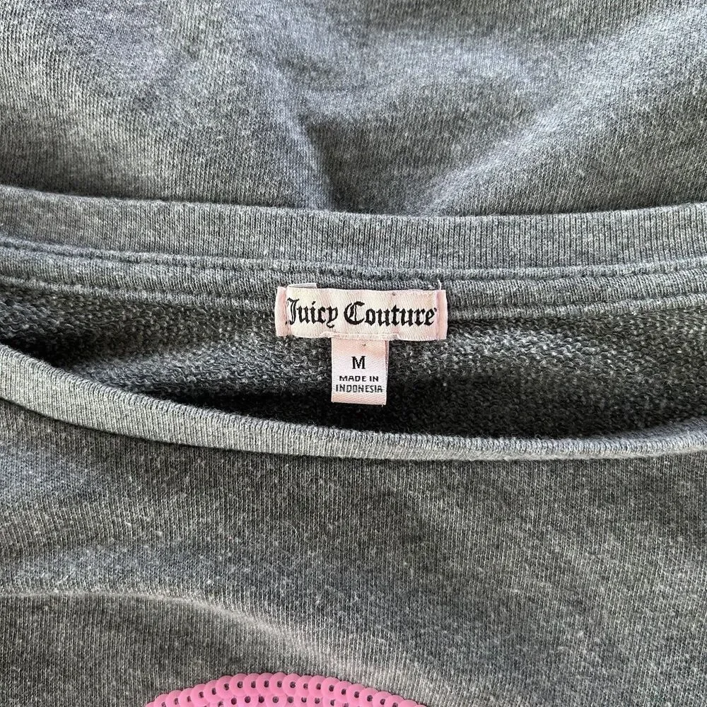 Juicy Couture Women Sweatshirt Medium Gray Graphic Lips Sequin Pullover Vintage - Picture 3 of 7